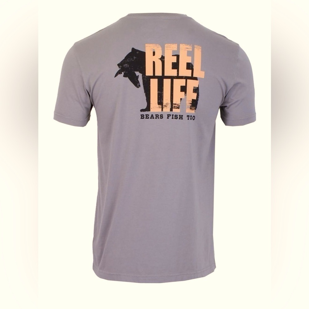 Reel Life men’s tee t shirt size L large bear bears eat too tan beige outdoors